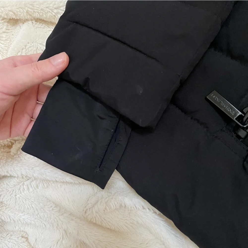 Michael Kors black quilted hooded winter puffer jacket black fleece Sz S